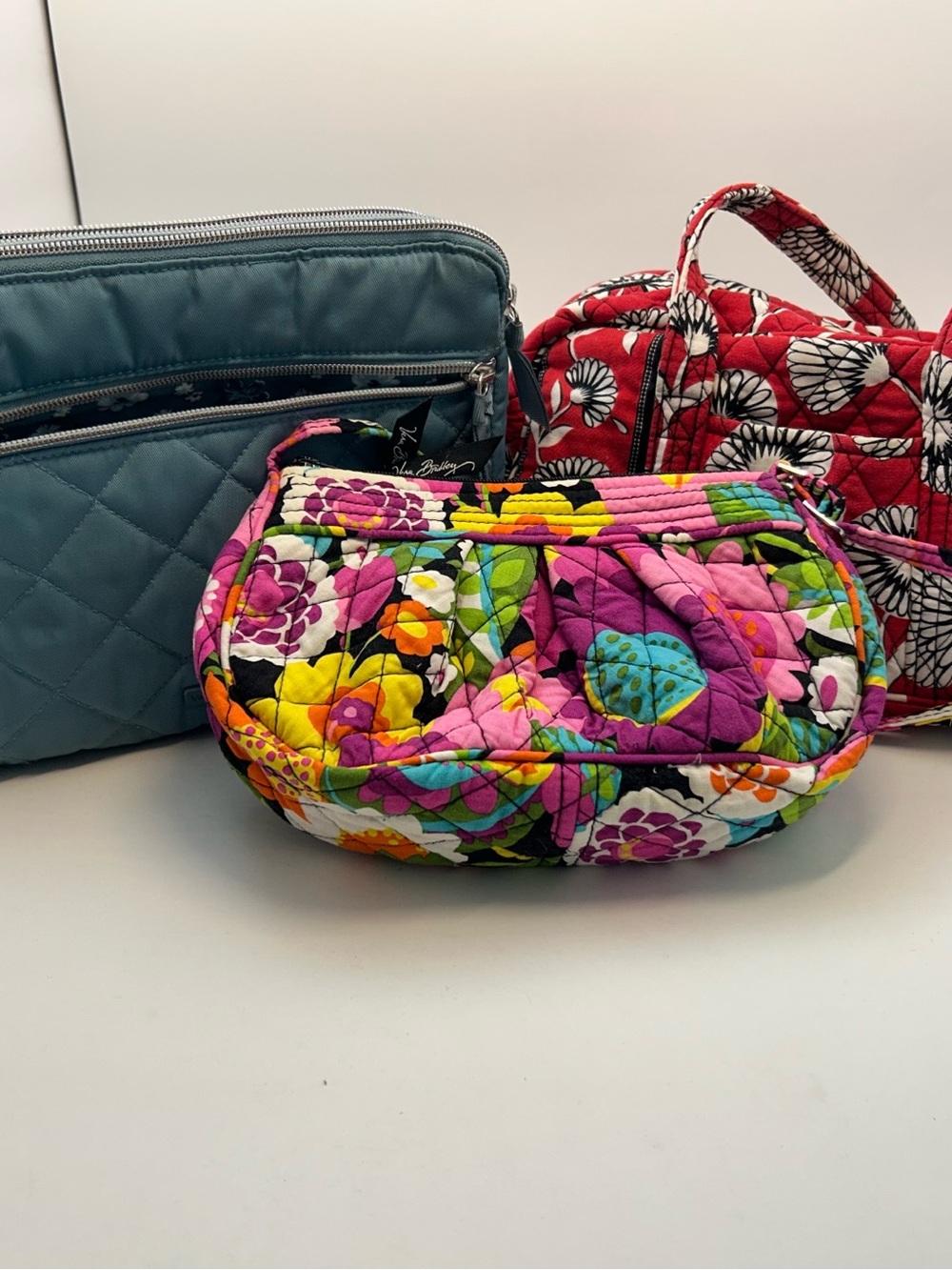 Lot of 3 Vera Bradley Purses Crossbody Shoulder Bag Blue Red Vibrant Floral Pink